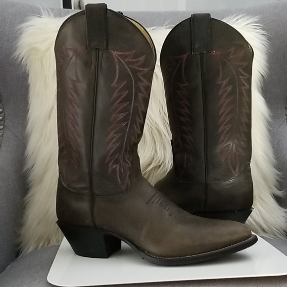 Leather Western Cowboy Boots Gray by Justin - Picture 4 of 9